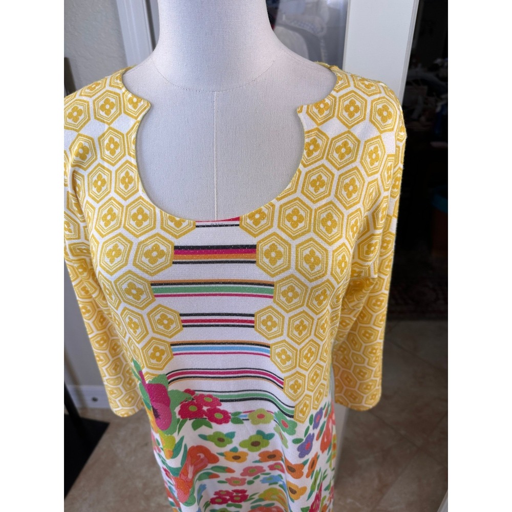 Atelier5 NWT Gözde Yilmaz Yellow Geometric Floral Striped Midi Dress Size L - Picture 4 of 14